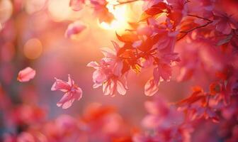 Cherry blossom petals in the breeze, floral background, soft focus, blurred background photo