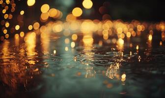 Bokeh lights reflecting off water droplets on a rainy day photo