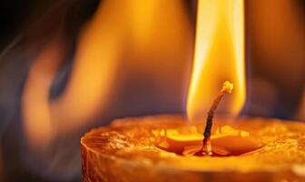 Close-up of a candlewick engulfed in flames photo