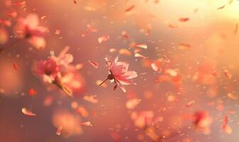 Cherry blossom petals in the breeze, floral background, soft focus, blurred background photo