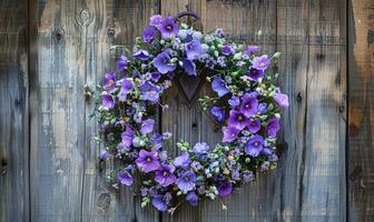 Bellflower wreath on a wooden door photo