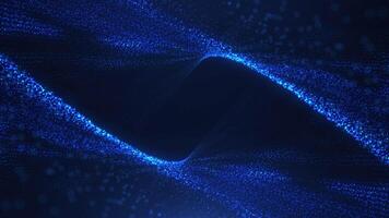 Abstract glowing wave from particles and dots moves on a blue background, big data visualization, futuristic and digital background, 3D, 4K, seamless loop video