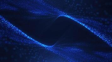 Abstract glowing wave from particles and dots moves on a blue background, big data visualization, futuristic and digital background, 3D, 4K, seamless loop video