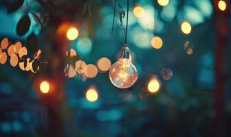 Soft bokeh lights creating a romantic ambiance in an intimate outdoor setting photo