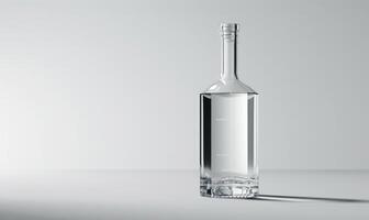 Studio shot of a sleek glass bottle mockup filled with premium vodka photo
