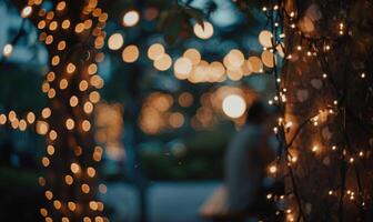 Soft bokeh lights creating a romantic ambiance in an intimate outdoor setting photo