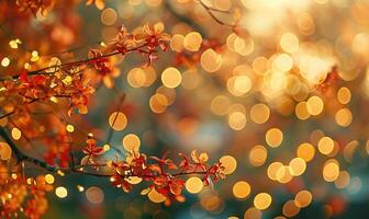 Sparkling bokeh lights against a backdrop of autumn foliage photo