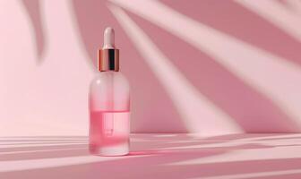 Frosted glass bottle mockup showcasing a luxurious hydrating facial serum with a sleek modern design photo