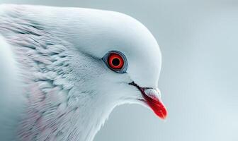 White pigeon with bright red eyes captured in a striking close-up photo