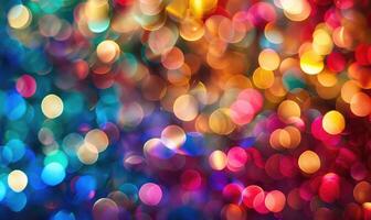 Colorful bokeh lights creating a festive atmosphere, abstract background photo