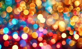 Colorful bokeh lights creating a festive atmosphere, abstract background photo