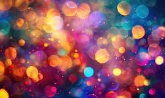 Colorful bokeh lights creating a festive atmosphere, abstract background photo