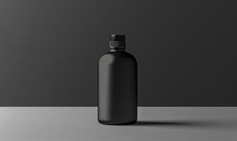 Matte black glass bottle mockup housing a premium quality beard oil enriched with natural oils and vitamins photo