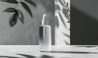 Frosted glass bottle mockup showcasing a luxurious hydrating facial serum with a sleek modern design photo