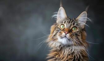 Maine Coon cat gazing curiously at the camera with a playful expression photo