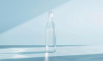 Crystal clear glass bottle mockup showcasing a premium quality mineral water sourced from natural springs photo