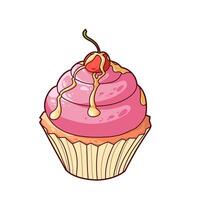 Cup Cake Pink Cartoon in Hand Drawn Illustration vector