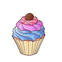 Cup Cake Rainbow Cartoon in Hand Drawn Illustration vector