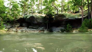 une corps de l'eau entouré par des arbres et rochers video