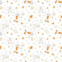 seamless crazy white goose is dreaming about duck with bow in hand drawn doodle style pattern. vector