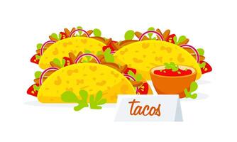 image of Mexican tacos and sauce in cartoon style. vector