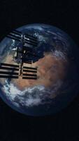 International Space Station in outer space over the planet Earth orbit video