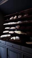 Assorted Breads Displayed on Old Bakery Shelf video