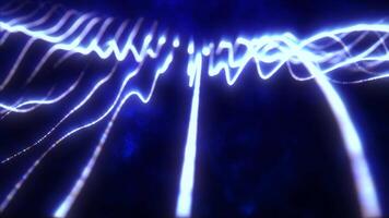 Blue energy glowing magic stripes waves lines high technology digital with light beams from energy particles. Abstract background. in high quality 4k video