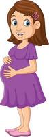 Cartoon young woman or mother holding pregnant tummy vector