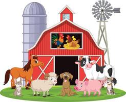 Cartoon farm animals in the barnyard vector