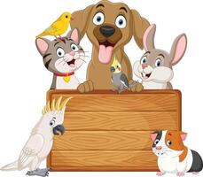 Cute cartoon pets collection with blank board sign vector