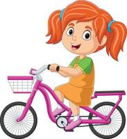 linda pequeño niña dibujos animados montando bicicleta vector