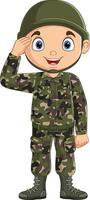 dibujos animados Ejército soldado saludando en blanco antecedentes vector