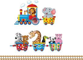 Cartoon animals riding on the train vector