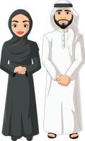 Cartoon arabic couple wearing traditional costume vector