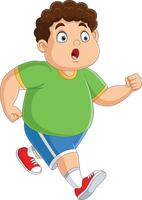 Cartoon cute overweight boy running vector