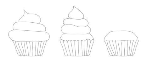 Cupcake Icon Illustration Set or Outline Muffin Collection vector