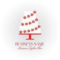 Cake Bakery Logo in Elegant Style with Red Flowers vector