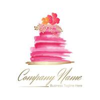 Abstract Cake Bakery Logo Design in Bright Watercolor Brush Style and Gold Details vector