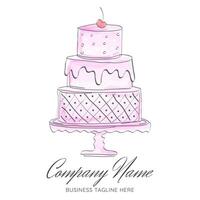 Pink Watercolor Draft or Sketch Style Cake Logo Design for Bakery vector