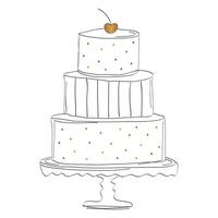 Hand Drawn Cake Illustration in Sketch or Draft Style with Cherry and Polkadots vector