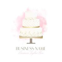 Elegant Light Cake Bakery Logo in Wedding Style Background vector