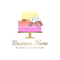 Multicolor Rainbow Cake Logo for Bakery Business or Birthday Celebration Party in Yellow, Orange, Gold and Pink Gradient Colors vector