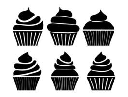 Black Cupcake Silhouette Illustration Set or Muffin Cake Collection vector