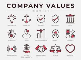 Business Company Core Values Retro Outline Line Icon Set with Color Icons vector