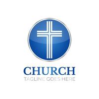 Christian Church Round Logo Design with Cross vector