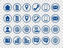 Round Blue Contact Info Icon Set for Location Pin, Phone, Web and Cellphone, Person and Email Icons. vector