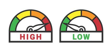 Low and High Gauge Scale Measure Speedometer Icon from Green to Red Isolated vector