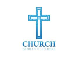 Blue Crhristian Church Logo with Cross vector