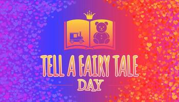 Tell a Fairy Tale Day Cartoon Style Illustration Design with Children's Book on Hearts Background vector